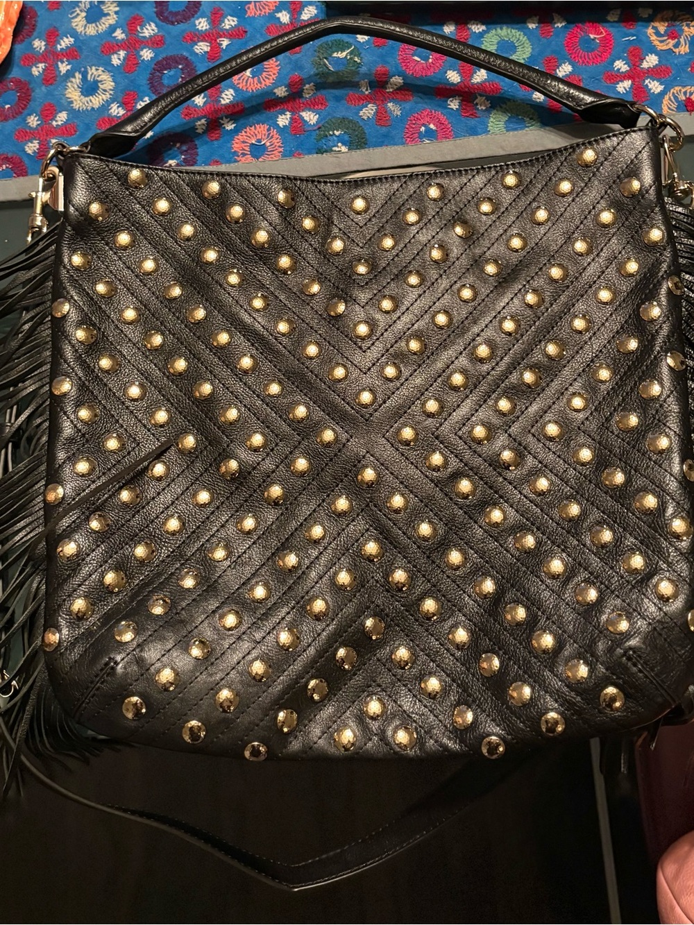 Rebecca Minkoff NWOT Large Black Studded Fringe Hobo Shoulder Two-Way Bag - Picture 12 of 12